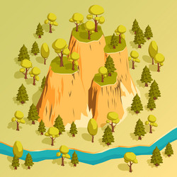 A cliff with ledges in forest surrounded vector