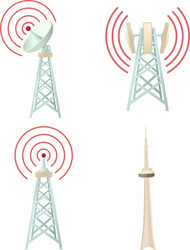 Tele communication tower icon set cartoon style vector