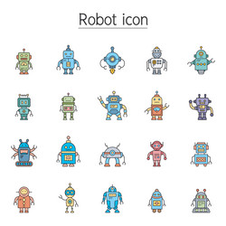 robot icon set in color line style vector image