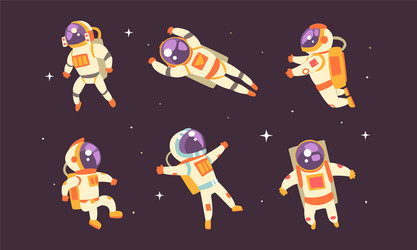 Astronauts floating in outer space set spaceman vector