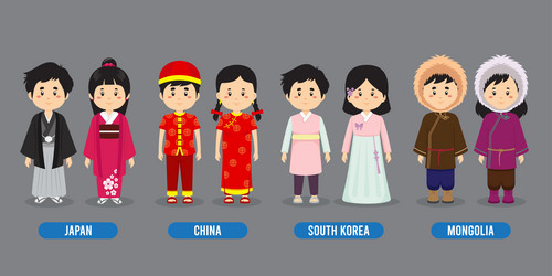 character in different national costumes vector