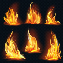 Realistic transparent fire flame set Royalty Free Vector