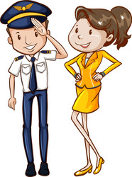 a simple coloured sketch of pilot and hostess vector image