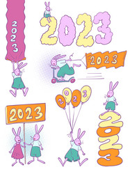 Hares meet 2023 next to each other the balloon vector