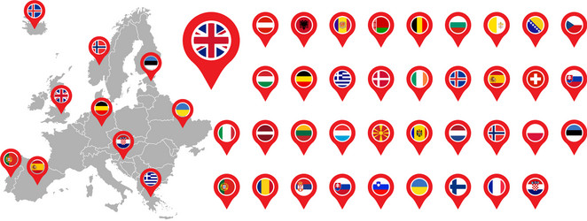 Map europe with 38 pointer flag set vector