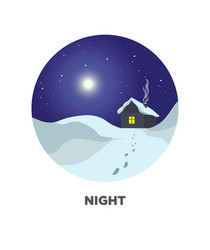 Night round web button with winter scenery vector