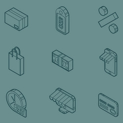 shopping color outline isometric icons vector