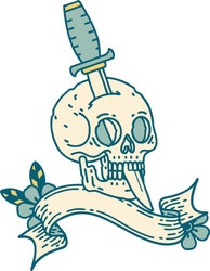 tattoo with banner a skull and dagger vector