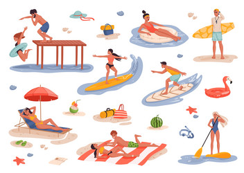 peoples activities on resort beach scenes vector