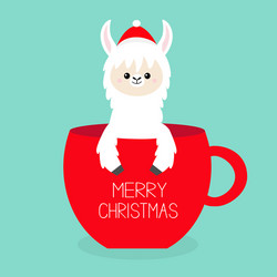 Cute Alpaca in Red Coffee Cup vector