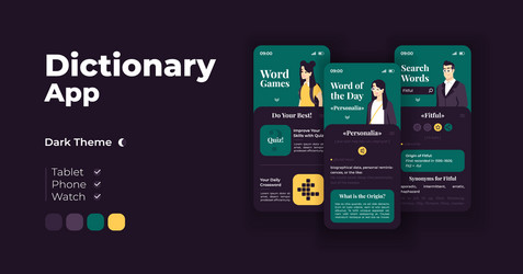 Dictionary app cartoon smartphone interface vector