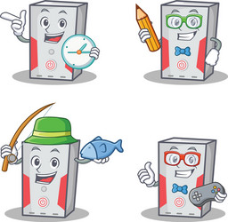 set of computer character with clock student vector image