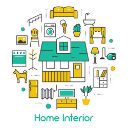 House interior line art thin icons set vector