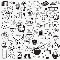 Coffee & Tea Cup Doodle Set Vector Image