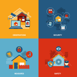 home security 4 flat icons square vector