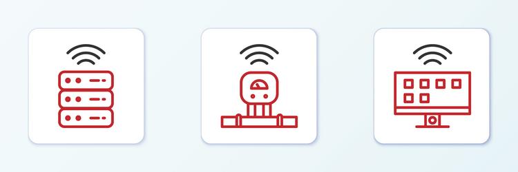 Set line smart tv system server and sensor icon vector