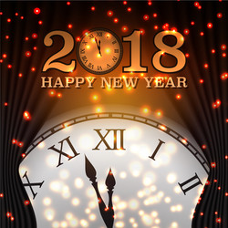 happy new year 2018 background with clock vector