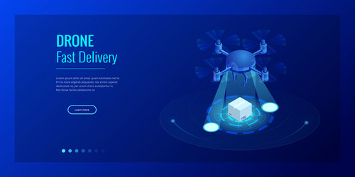 isometric drone fast delivery of goods in the city vector