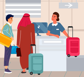 tourists at airport check in luggage travel vector