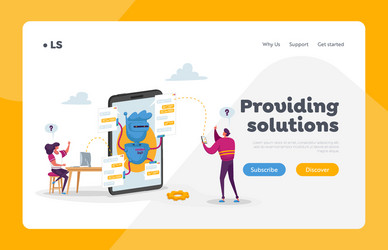 People use chat bot service landing page template vector