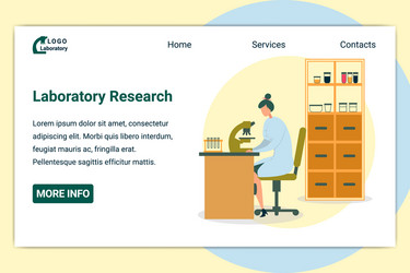 Scientist sits at table working with microscope vector