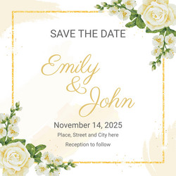 Watercolor White Roses Wedding Invitation Vector Image