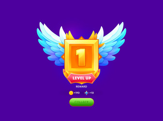 level up badge game ui award rank or bonus medal vector