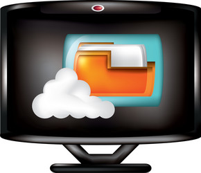 monitor with cloud computing and folder vector image