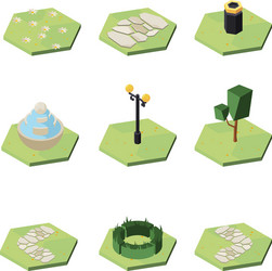 Isometric landscape design park icon set Vector Image