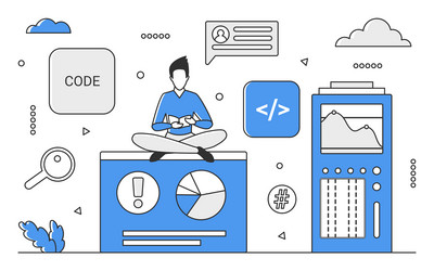 Backend development on computer working Royalty Free Vector