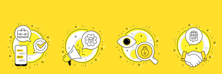 Cogwheel portfolio and scroll down icons set vip vector