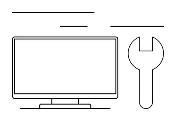computer monitor with wrench for technical support vector image