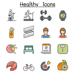 healthy and exercise color line icon set vector