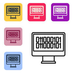 black line binary code icon isolated on white vector image