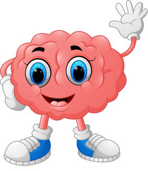 Cute brain cartoon character pointing Royalty Free Vector
