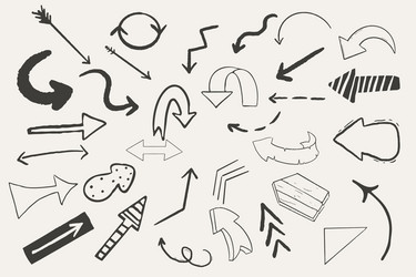set arrow pointer ink lines textured shapes hand vector image