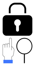 cybersecurity elements with lock hand pointer vector image