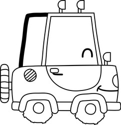 Line kawaii smile tractor vehicle transport vector