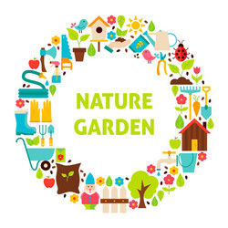 flat circle set of nature garden objects over vector