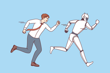 man office clerk attacks ai robot out of fear vector image
