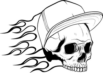 skull with cap and flames on white background Vector Image