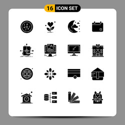 16 thematic solid glyphs and editable symbols vector