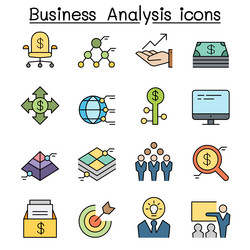 Business analysis color line icon set vector