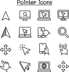 Thin Line Pointer Cursor Icon Set vector image