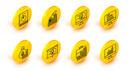 set line computer monitor with graph chart vector image