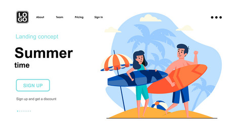 Summer time web concept couple surfing resting vector