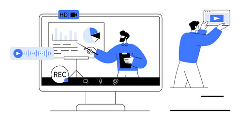 virtual presentation with data insights and video vector image