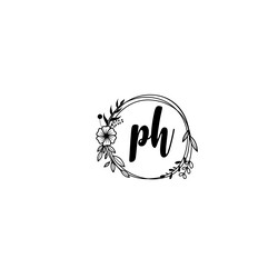 elegant floral monogram logo ph in handwritten Vector Image