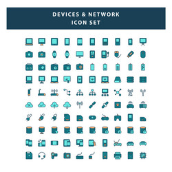 set devices and network icon with filled vector