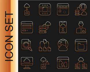 Set line cloud technology data transfer browser vector